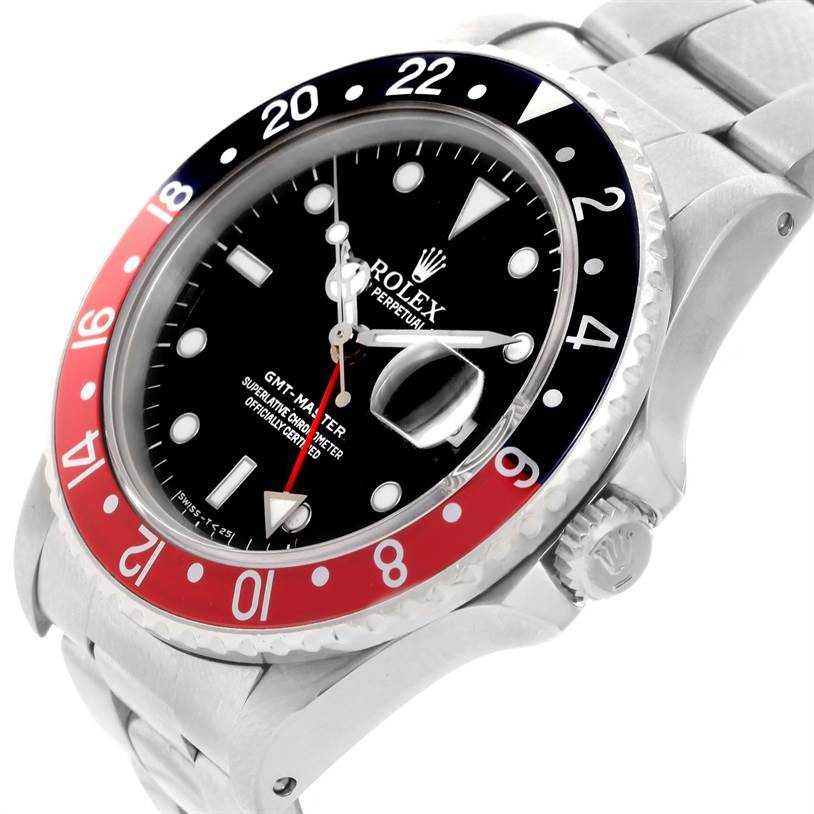 The image shows a close-up, angled view of a Rolex GMT-Master 16700 Men's Stainless Steel Black Dial 16700 Men's Stainless Steel Black Dial watch, highlighting its bezel, dial, and part of the bracelet.