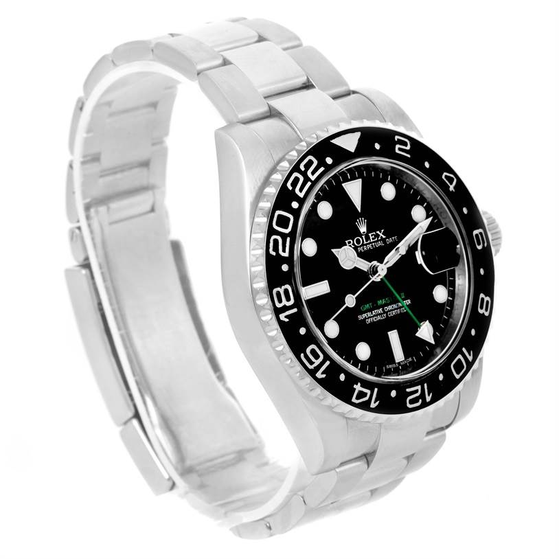The Rolex GMT-Master 116710 Men
s Stainless Steel Black Dial 116710 Men
s Stainless Steel Black Dial watch is shown at a slight angle, displaying its bezel, dial, hands, and bracelet.