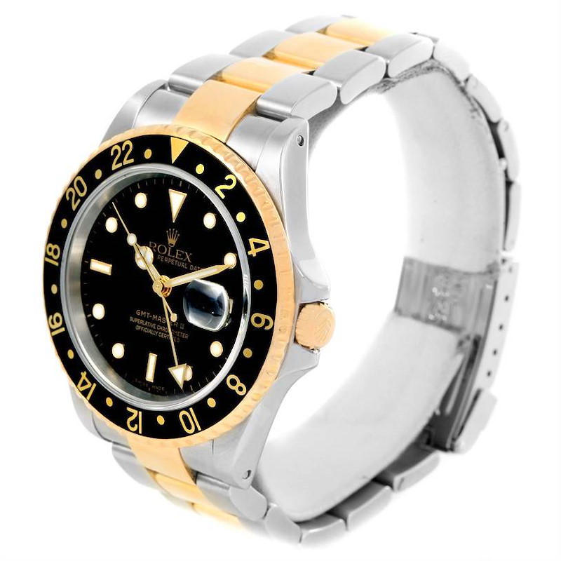 Rolex GMT Master II Mens 18k Yellow Gold Black Dial Watch 16713 SwissWatchExpo