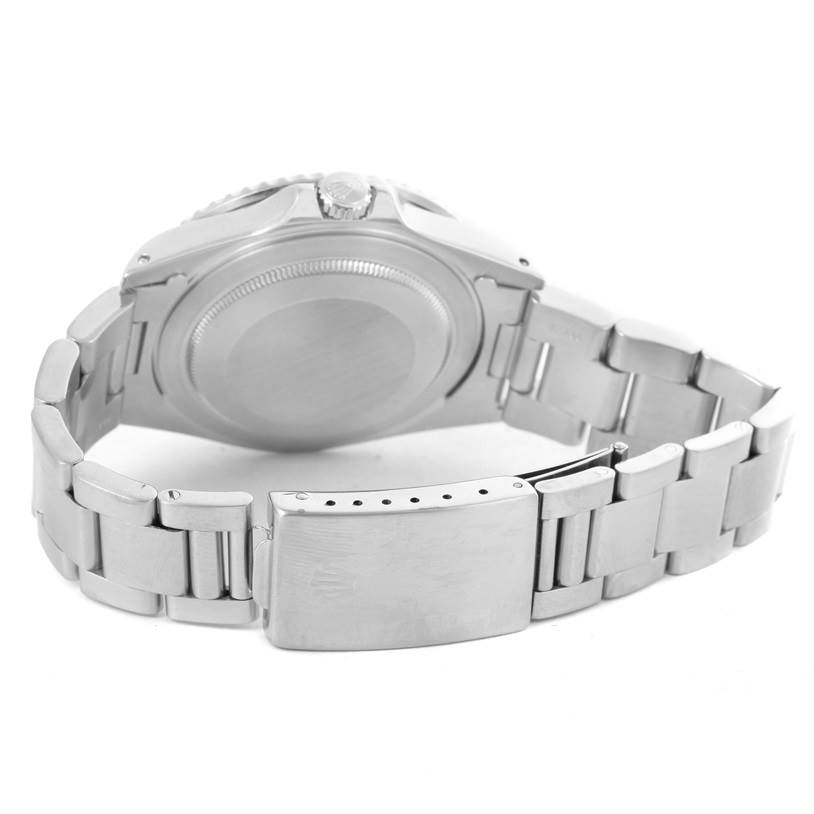 This image shows the back view of a Rolex GMT-Master 16710 Men's Stainless Steel Black Dial 16710 Men's Stainless Steel Black Dial watch, highlighting the case back, crown, and bracelet.