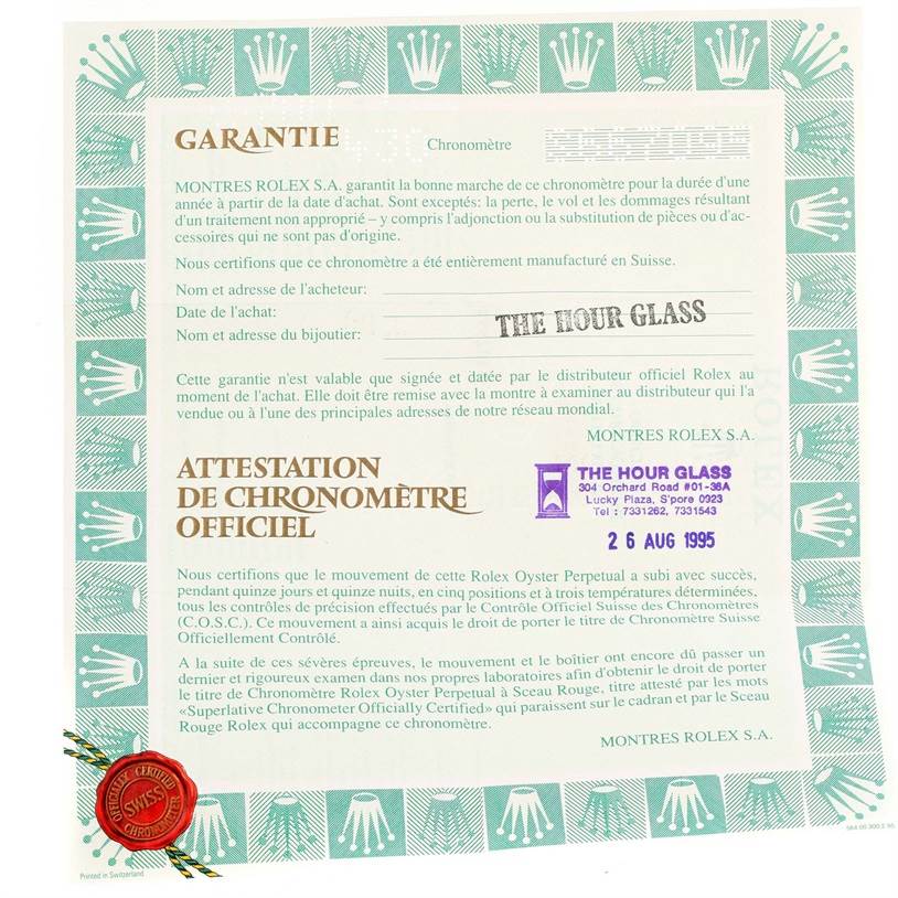 This image shows the warranty certificate for a Rolex GMT-Master 16700 Men's Stainless Steel Black Dial 16700 Men's Stainless Steel Black Dial watch.