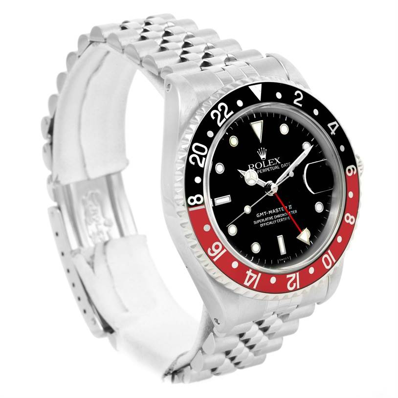 This image shows a Rolex GMT-Master 16710 Men's Stainless Steel Black Dial 16710 Men's Stainless Steel Black Dial watch at a three-quarter angle, displaying the bezel, dial, case, and bracelet.
