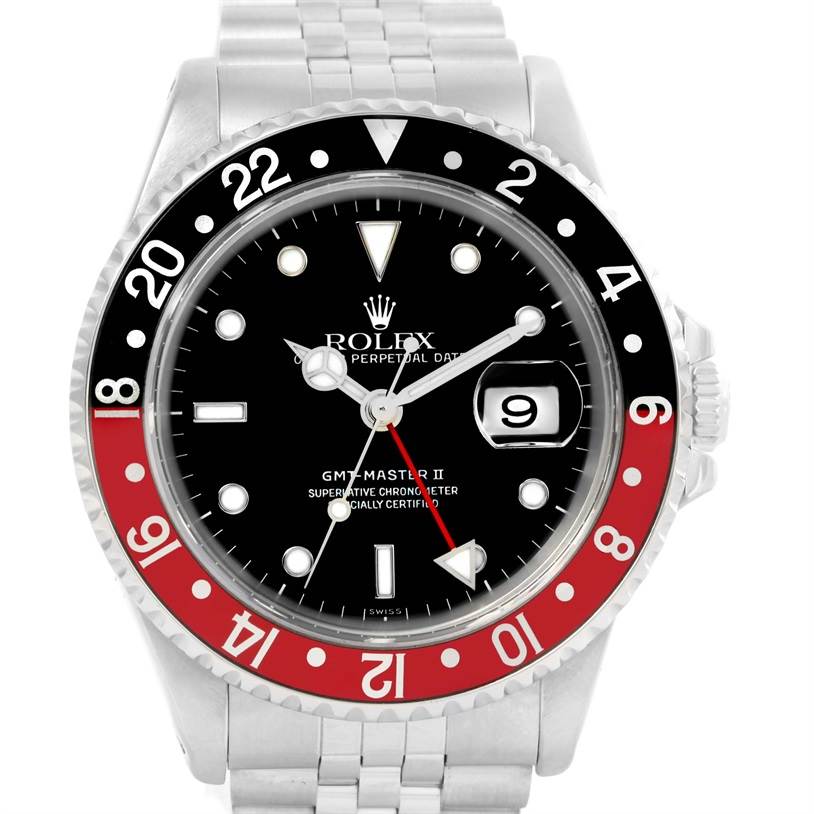 Edelsteen Omdat Vooruit Rolex GMT Master II Black Red Coke Bezel Jubilee Bracelet Watch 16710 |  SwissWatchExpo