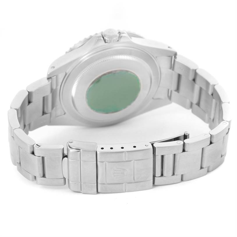 The image shows the back casing and bracelet of a Rolex GMT-Master 16710 Men's Stainless Steel Black Dial 16710 Men's Stainless Steel Black Dial watch, viewed at an angle displaying the clasp and links.