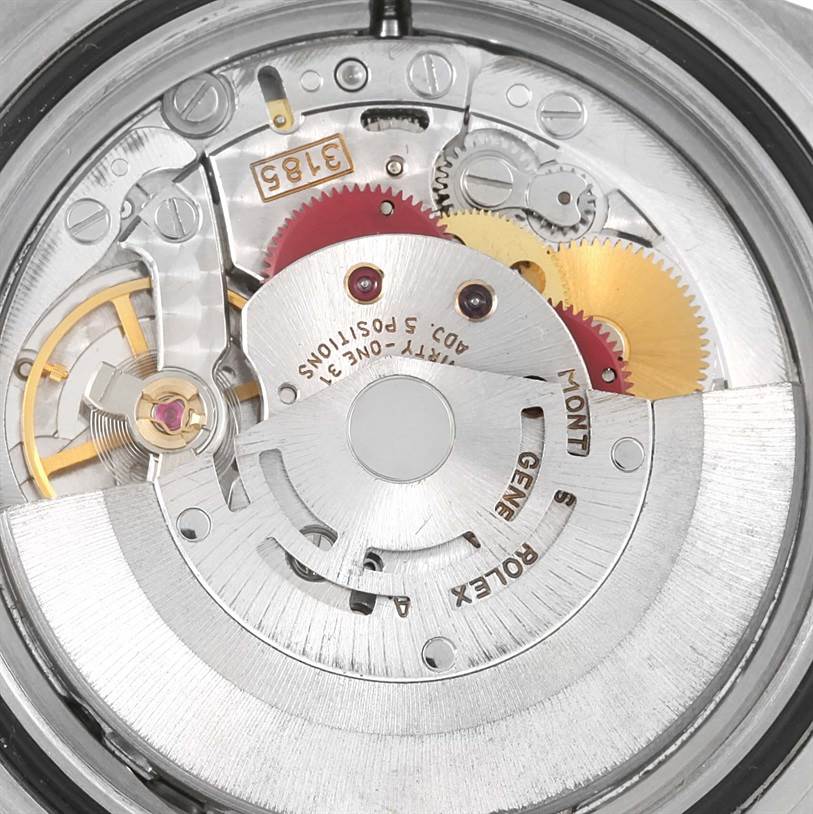 The image shows the inner mechanical movement of a Rolex GMT-Master 16713 Men's Stainless Steel Black Dial 16713 Men's Stainless Steel Black Dial watch from a back angle.