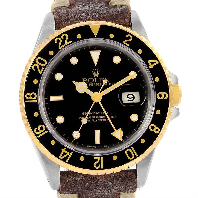 Rolex GMT Master II Mens 18k Yellow Gold Steel Watch 16713 SwissWatchExpo