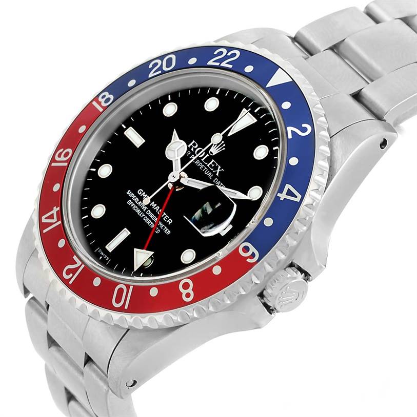 The Rolex GMT-Master 16700 Men's Stainless Steel Black Dial 16700 Men's Stainless Steel Black Dial watch is shown at a slight angle, highlighting the bezel, dial, bracelet, and crown.