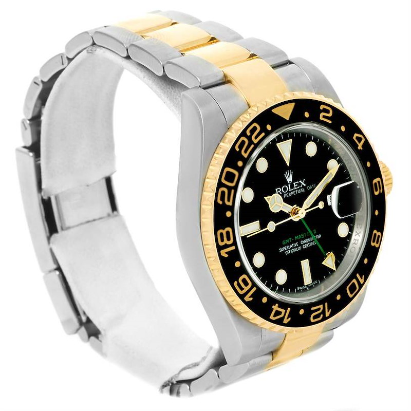 rolex GMT Master II 18k Gold Steel Black Dial Mens Watch 116713 SwissWatchExpo