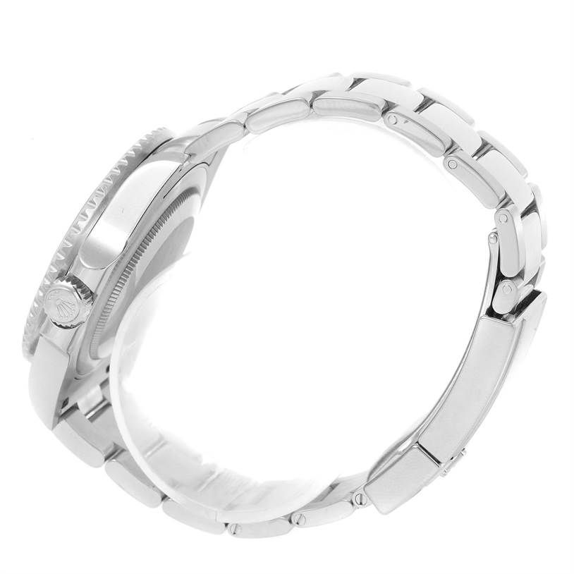 The image shows a side profile of the Rolex GMT-Master 116710 Men's Stainless Steel Black Dial 116710 Men's Stainless Steel Black Dial, highlighting the case, crown, and bracelet.