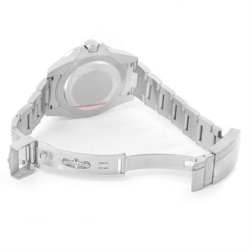 This image shows the back and open clasp of the Rolex GMT-Master 116710 Men
s Stainless Steel Black Dial 116710 Men
s Stainless Steel Black Dial watch, emphasizing its bracelet and case back.