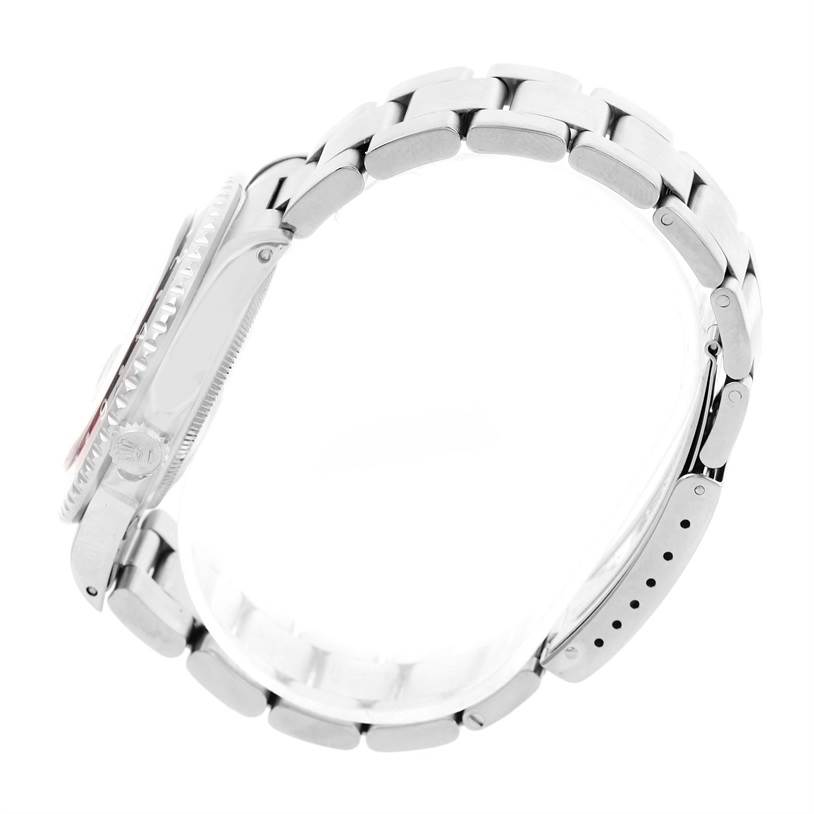 The image shows the side view of a Rolex GMT-Master 16700 Men
s Stainless Steel Black Dial 16700 Men
s Stainless Steel Black Dial watch, highlighting its bracelet and case.