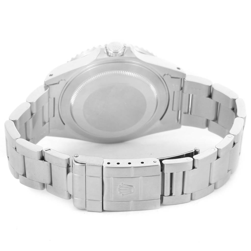 This image shows the back case and bracelet clasp of the Rolex GMT-Master 16710 Men's Stainless Steel Black Dial 16710 Men's Stainless Steel Black Dial watch, viewed from the rear.