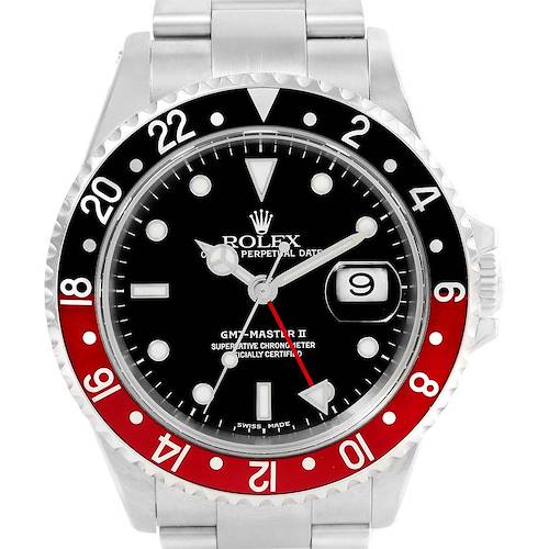 Photo of Rolex GMT Master II Red Black Coke Bezel Stainless Steel Mens Watch 16710