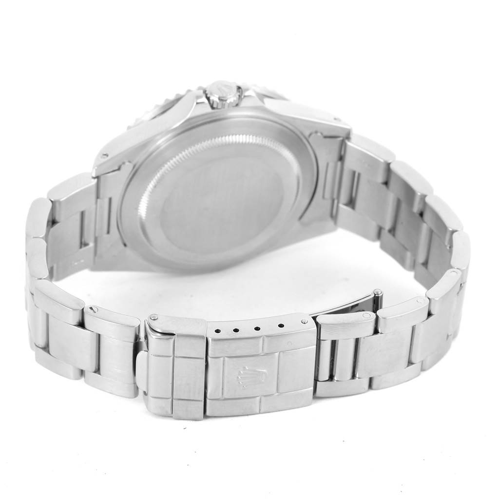 This image shows the back view of a Rolex GMT-Master 16710 Men's Stainless Steel Black Dial 16710 Men's Stainless Steel Black Dial watch, highlighting the case back and part of the bracelet.