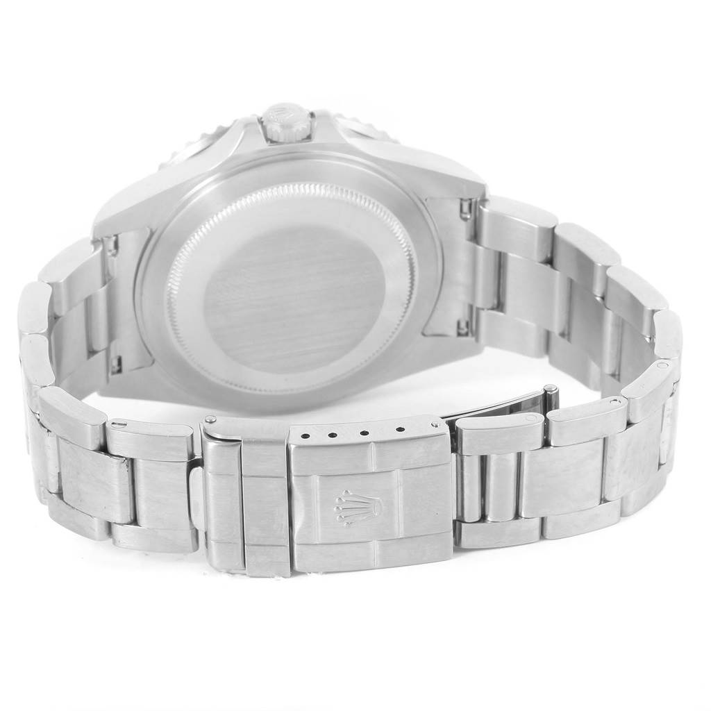 The image shows the back case and clasp of a Rolex GMT-Master 16710 Men's Stainless Steel Black Dial 16710 Men's Stainless Steel Black Dial watch from a rear angle.