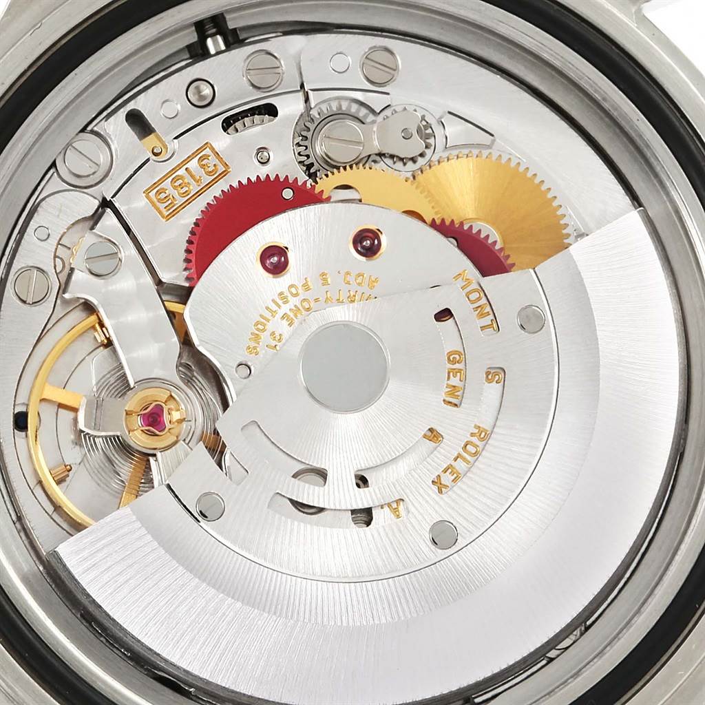 The image shows the intricate movement and mechanical parts of a Rolex GMT-Master 16710 Men's Stainless Steel Black Dial 16710 Men's Stainless Steel Black Dial watch from the back.