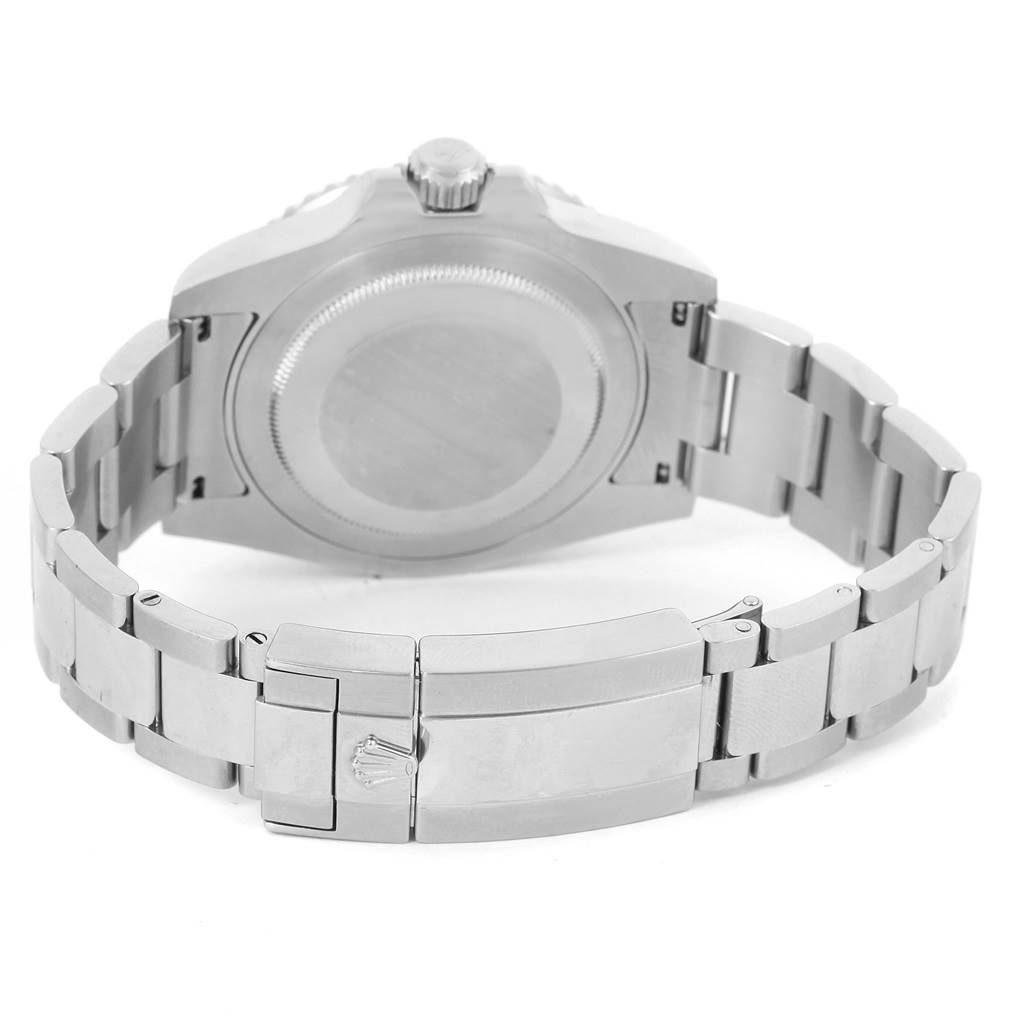 This is a rear view of the Rolex GMT-Master 116710 Men's Stainless Steel Black Dial 116710 Men's Stainless Steel Black Dial watch showing the case back, crown, and bracelet with the clasp.