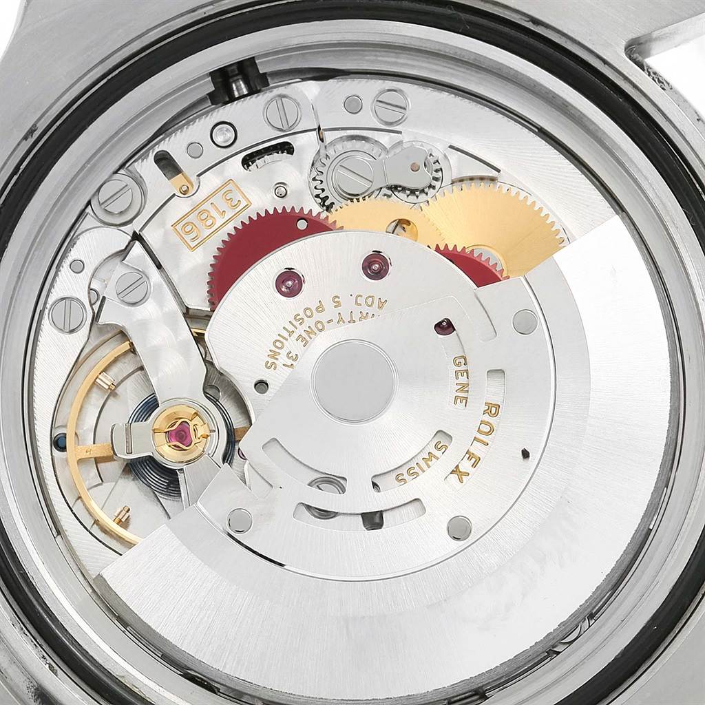 The image shows the inner mechanical movement of a Rolex GMT-Master 116710 Men's Stainless Steel Black Dial 116710 Men's Stainless Steel Black Dial watch from a top view angle.