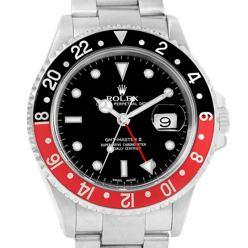 Rolex GMT Master II Black Red Coke Bezel Watch 16710 Box Papers SwissWatchExpo