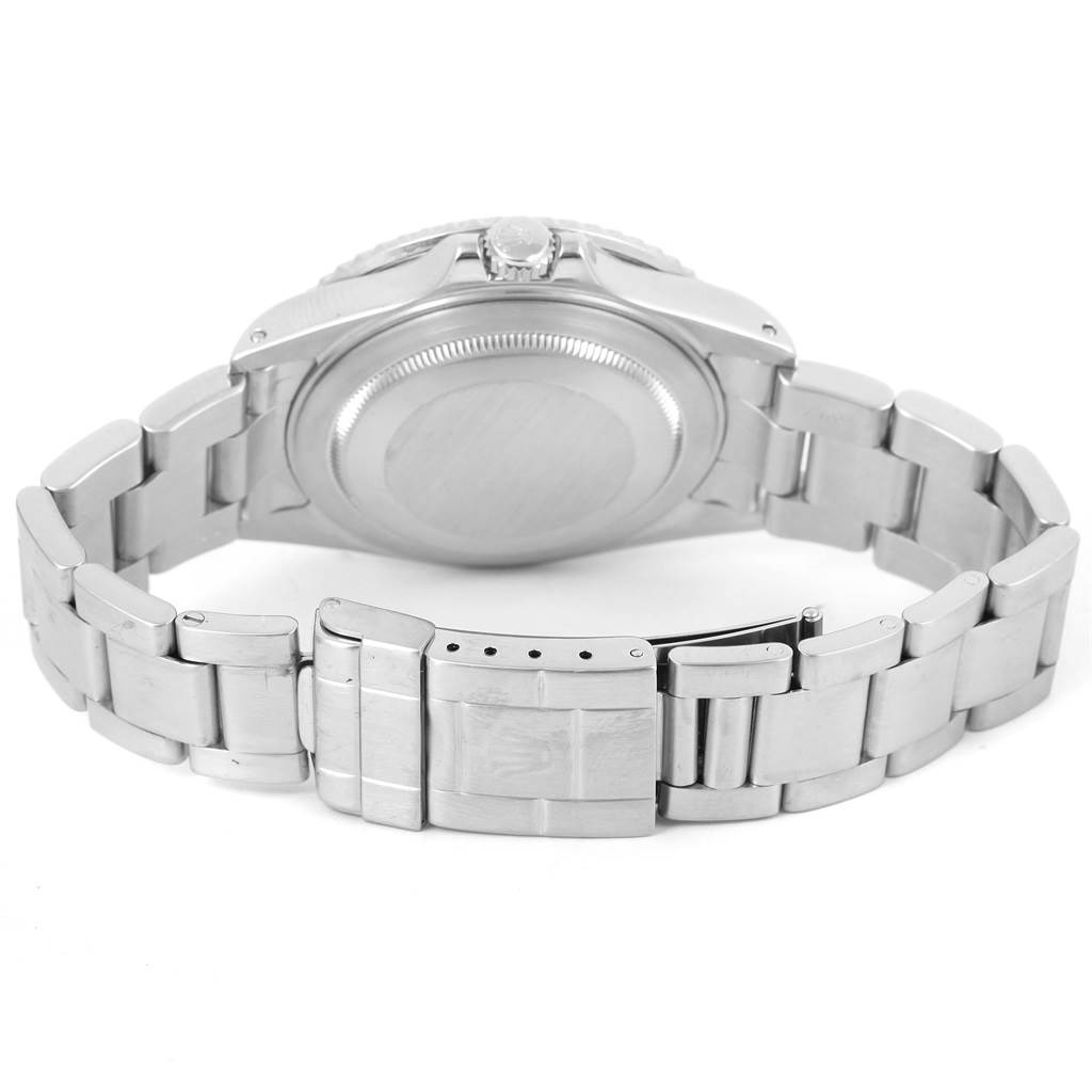 The image shows the back view of the Rolex GMT-Master 16710 Men's Stainless Steel Black Dial 16710 Men's Stainless Steel Black Dial watch, displaying its stainless steel case and bracelet.