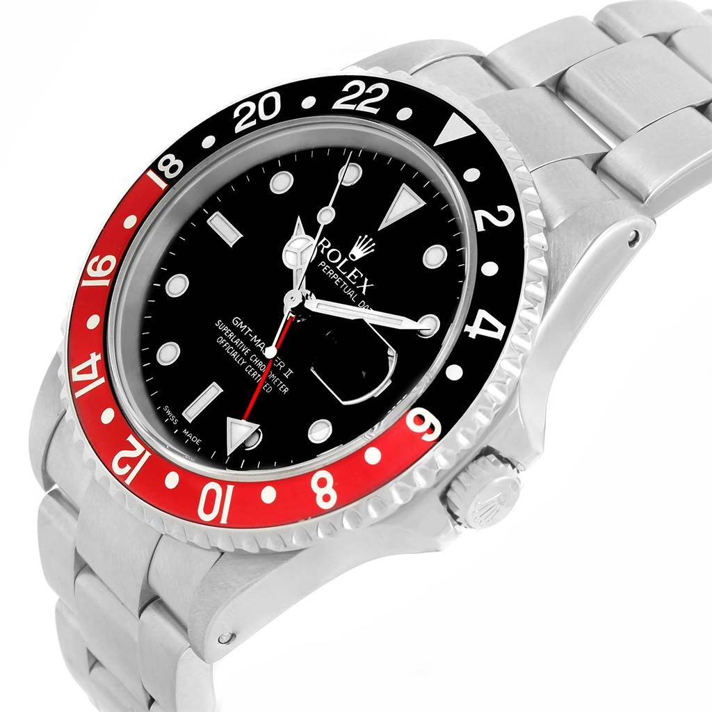 The image shows a Rolex GMT-Master 16710 Men's Stainless Steel Black Dial 16710 Men's Stainless Steel Black Dial watch from a front angle, highlighting its bezel, dial, and bracelet.