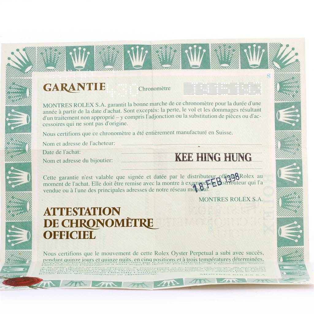 This image shows the guarantee and chronometer certificate for a Rolex GMT-Master 16700 Men's Stainless Steel Black Dial 16700 Men's Stainless Steel Black Dial watch.