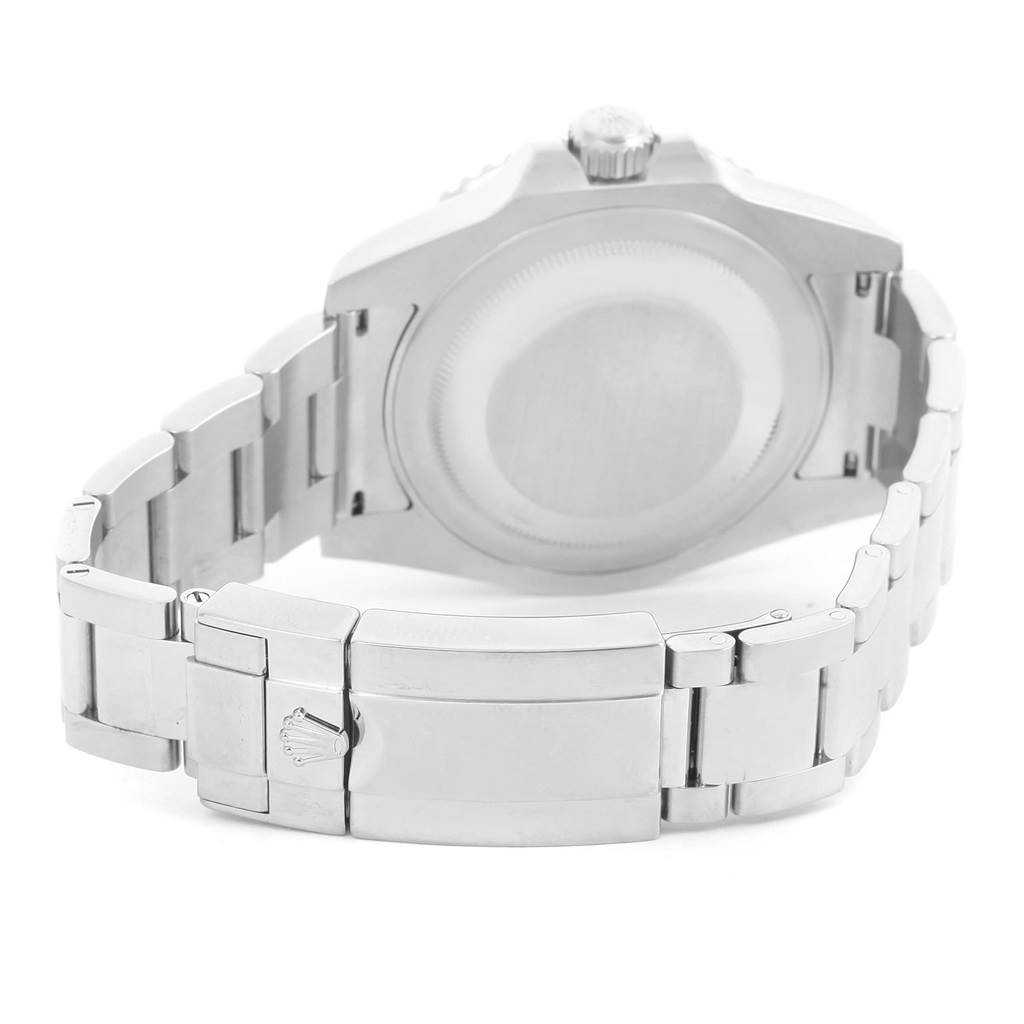 The image shows the back case and bracelet, including the clasp, of a Rolex GMT-Master 116710 Men
s Stainless Steel Black Dial 116710 Men
s Stainless Steel Black Dial watch from a rear angle.