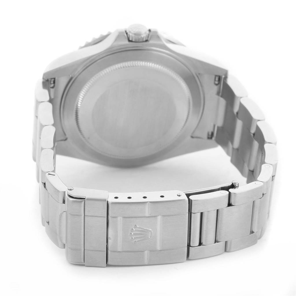 This image shows the back case and clasp of a Rolex GMT-Master 16710 Men's Stainless Steel Black Dial 16710 Men's Stainless Steel Black Dial watch from a rear angle.