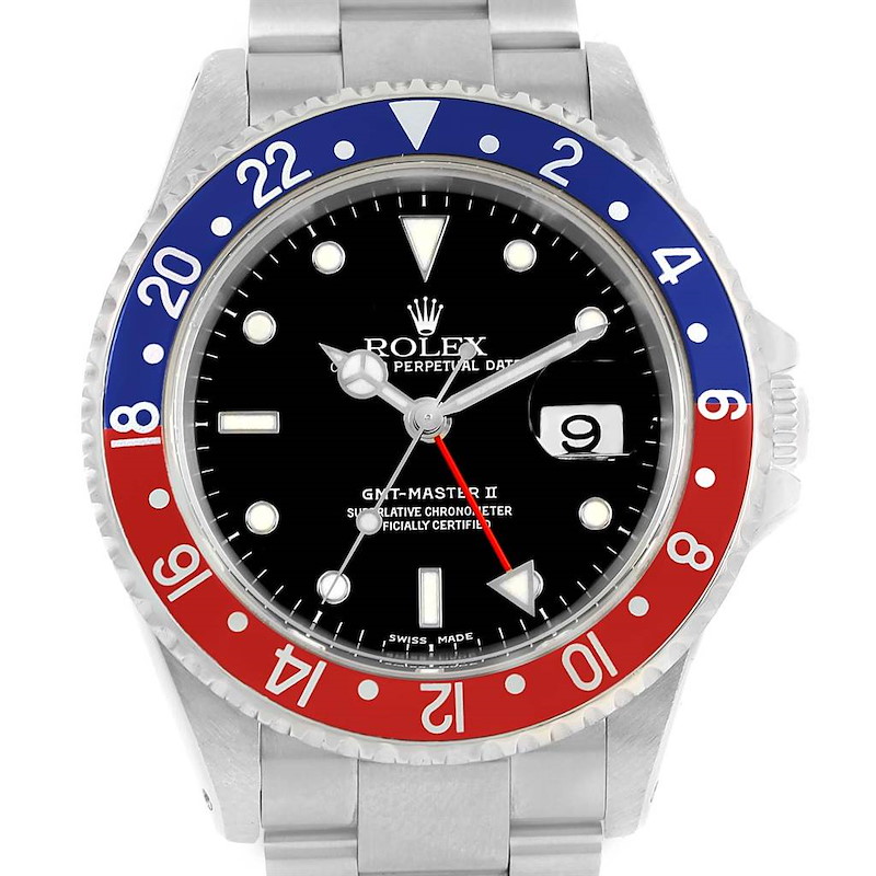 Rolex GMT Master II Blue Red Pepsi Steel Mens Watch 16710 Box Papers SwissWatchExpo