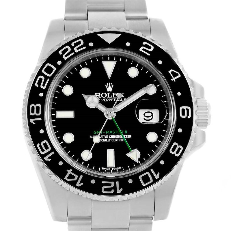 Rolex GMT Master II Black Dial Ceramic Bezel Steel Mens Watch 116710 SwissWatchExpo