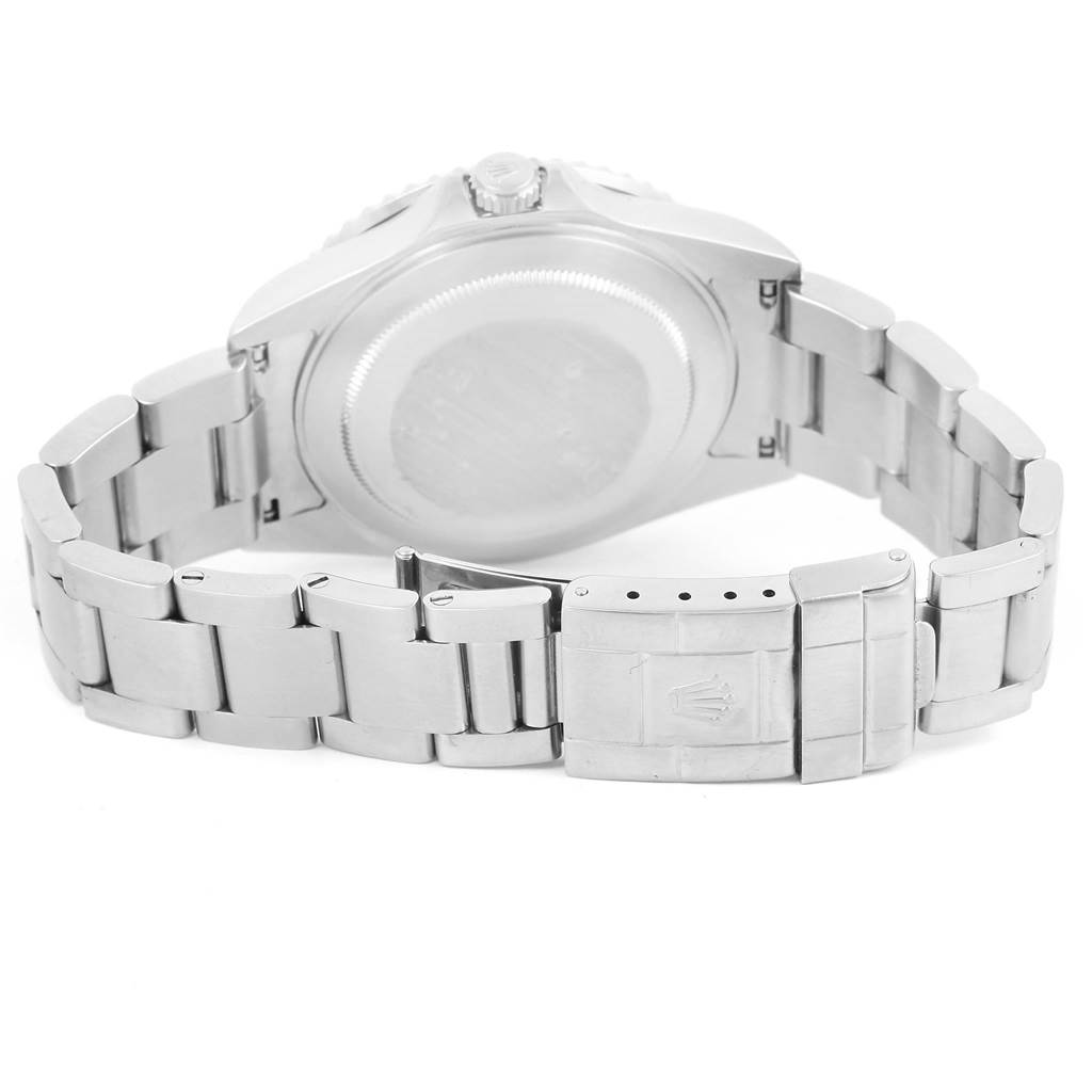 This image shows the back view of the Rolex GMT-Master 16710 Men's Stainless Steel Black Dial 16710 Men's Stainless Steel Black Dial watch, focusing on the case back and metal bracelet with the clasp.