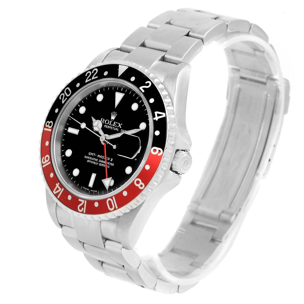 This image shows a side profile of a Rolex GMT-Master 16710 Men's Stainless Steel Black Dial 16710 Men's Stainless Steel Black Dial watch, highlighting its bezel, dial, case, and bracelet.