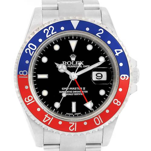 Photo of Rolex GMT Master II Blue Red Pepsi Bezel Steel Mens Watch 16710