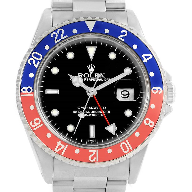 Rolex GMT Master Blue Red Pepsi Bezel Steel Automatic Watch 16700 SwissWatchExpo