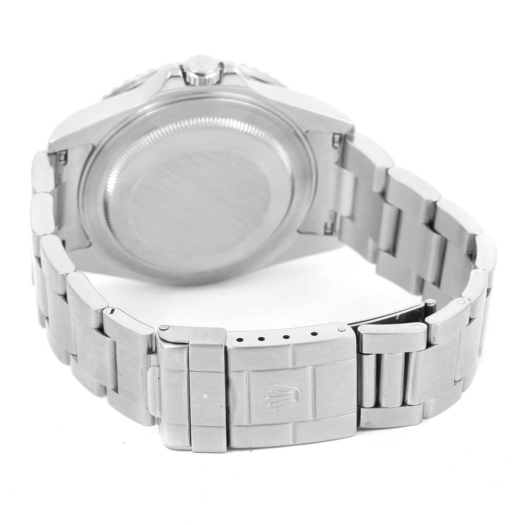 The image shows the back and bracelet of the Rolex GMT-Master 16710 Men's Stainless Steel Black Dial 16710 Men's Stainless Steel Black Dial watch from a rear angle.