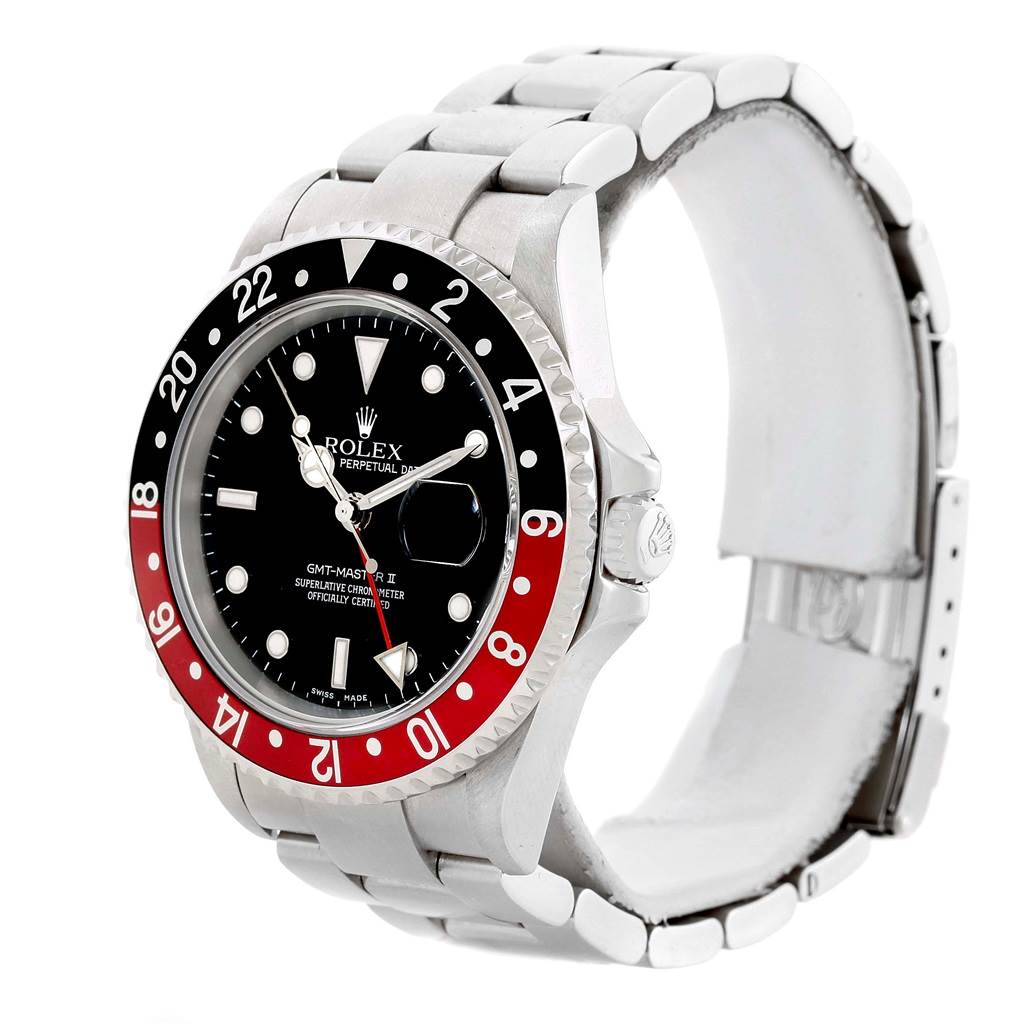 The image shows a Rolex GMT-Master 16710 Men's Stainless Steel Black Dial 16710 Men's Stainless Steel Black Dial watch at a three-quarter angle, highlighting its bezel, dial, and bracelet.