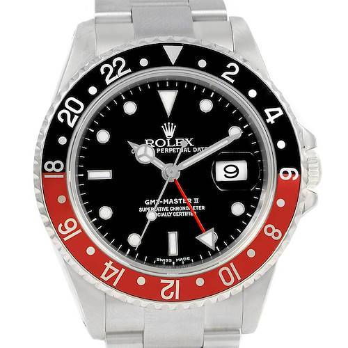 Photo of Rolex GMT Master II Black Red Coke Steel 40mm Watch 16710 Box