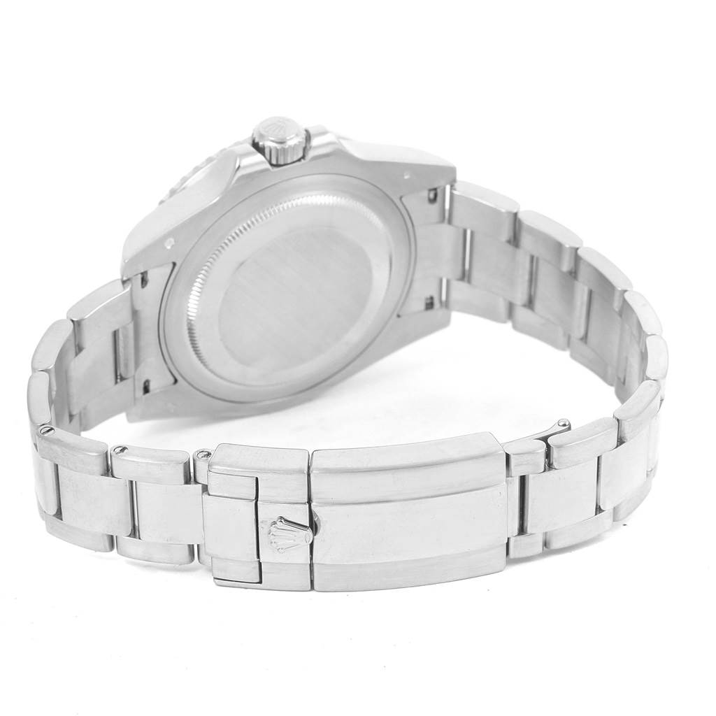 The image shows the back case and clasp of a Rolex GMT-Master 116719 Men
s White Gold Black Dial 116719 Men
s White Gold Black Dial watch from an underside angle.