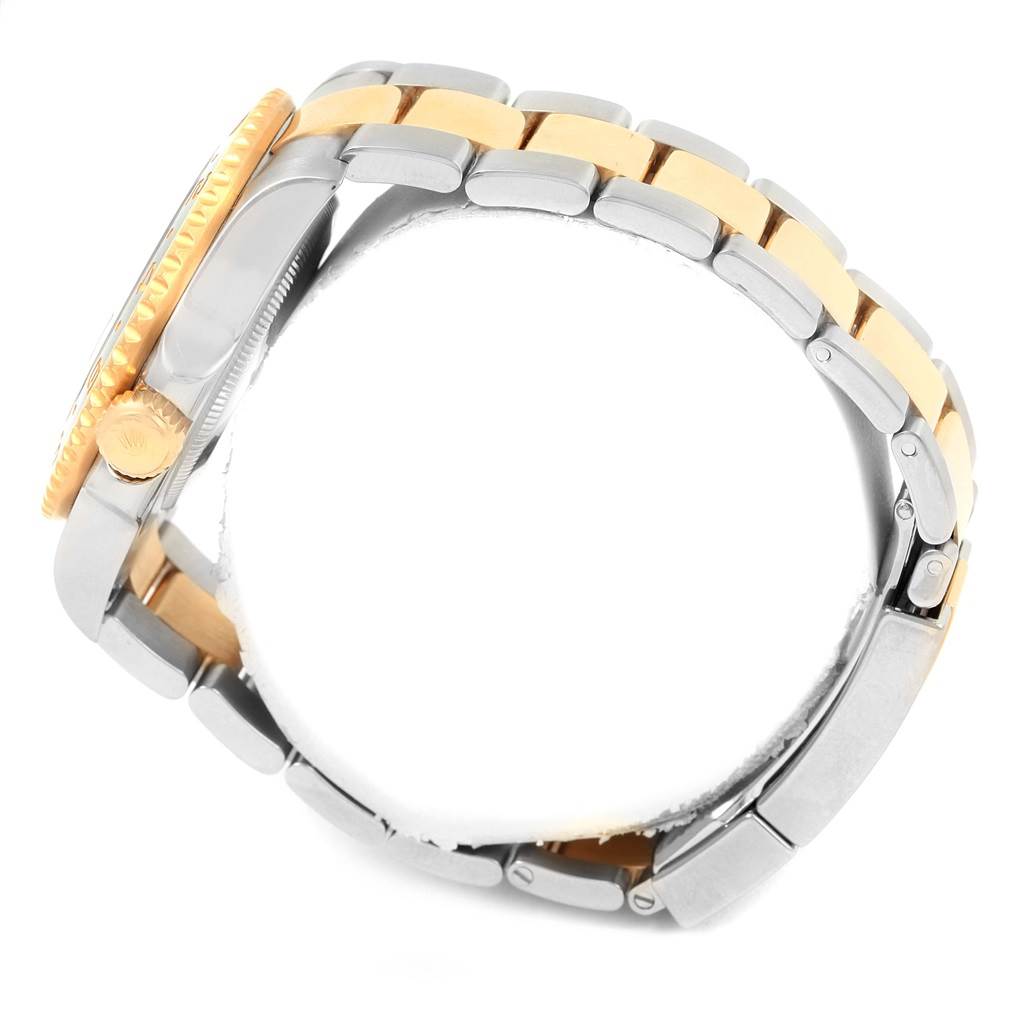 The image shows a Rolex GMT-Master 116713 Men's Stainless Steel Black Dial 116713 Men's Stainless Steel Black Dial watch viewed from the side, focusing on the bezel, crown, and bracelet.