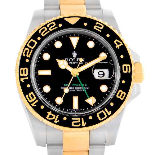 Photo of Rolex GMT Master II Yellow Gold Steel Black Dial Mens Watch 116713