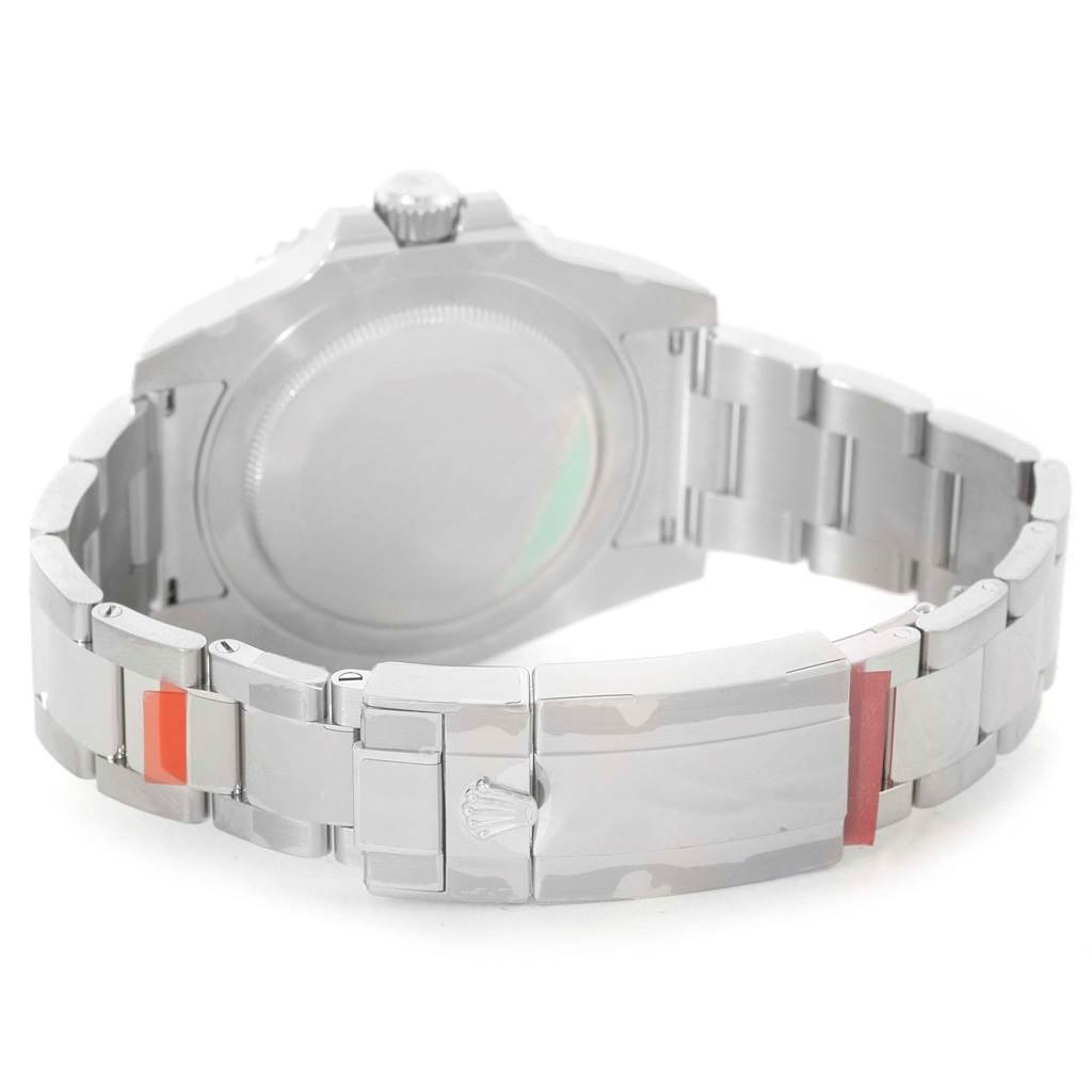 This image shows the back view and clasp of a Rolex GMT-Master 116710 Men's Stainless Steel Black Dial 116710 Men's Stainless Steel Black Dial wristwatch.