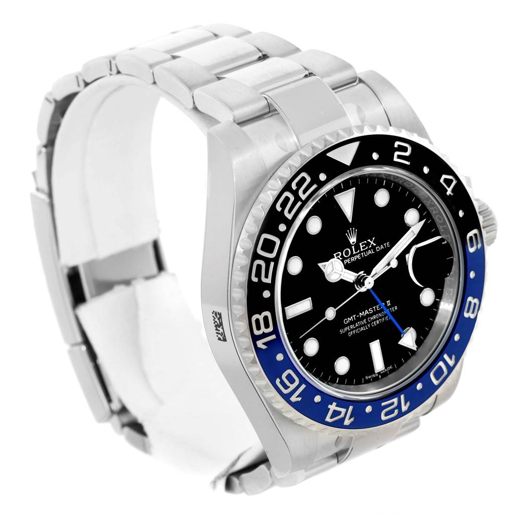 The Rolex GMT-Master 116710 Men's Stainless Steel Black Dial 116710 Men's Stainless Steel Black Dial watch is shown at a three-quarter angle, highlighting its bezel, dial, and bracelet.
