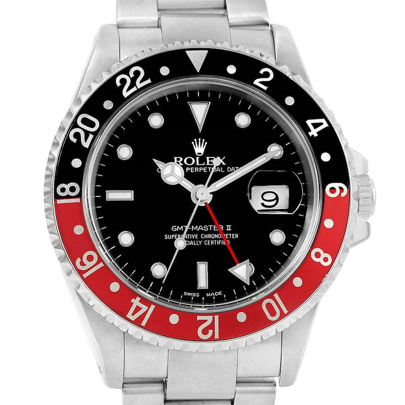 Rolex GMT Master II Black Red Coke Bezel Automatic Watch 16710 Box SwissWatchExpo