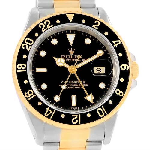 Photo of Rolex GMT Master II Yellow Gold Steel Mens Watch 16713 Box Papers