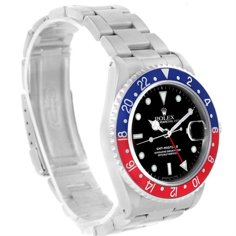 Rolex GMT Master II Blue Red Pepsi Bezel Date Watch 16710 SwissWatchExpo