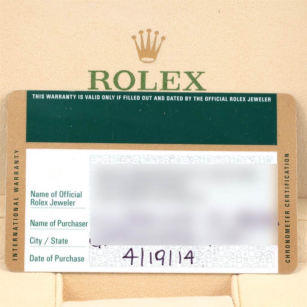 The image shows the warranty card for the Rolex GMT-Master 116710 Men's Stainless Steel Black Dial 116710 Men's Stainless Steel Black Dial model.
