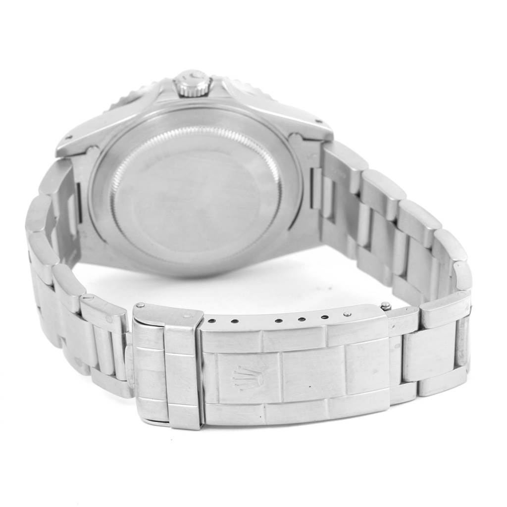 The image shows the back view of a Rolex GMT-Master 16710 Men's Stainless Steel Black Dial 16710 Men's Stainless Steel Black Dial watch, focusing on the case back and metal bracelet clasp.