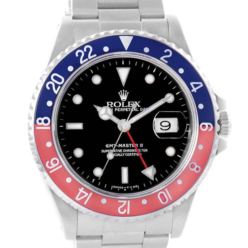 Rolex GMT Master II Pepsi Bezel Steel Automatic Mens Watch 16710 SwissWatchExpo