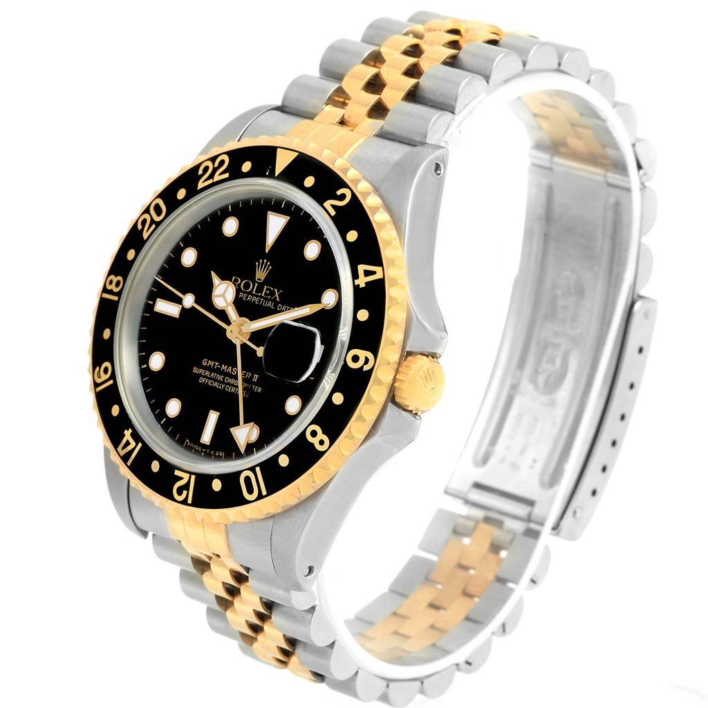 The image shows a Rolex GMT-Master 16713 Men's Stainless Steel Black Dial 16713 Men's Stainless Steel Black Dial II watch at a three-quarter angle, displaying the bezel, dial, and part of the bracelet.