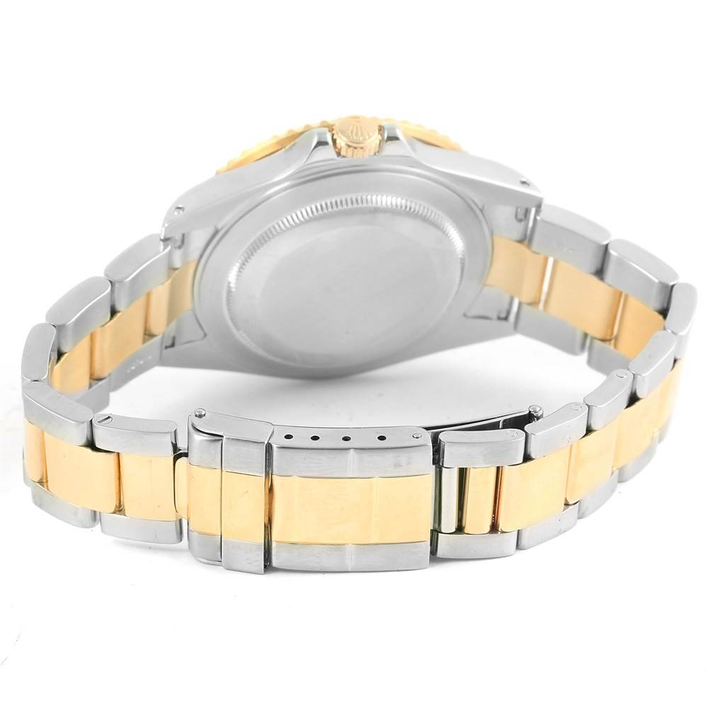 This is a rear view of the Rolex GMT-Master 16713 Men's Stainless Steel Grey Dial 16713 Men's Stainless Steel Grey Dial watch, showing the case back and two-tone bracelet.